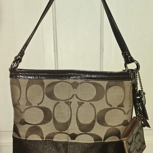 Coach Brown and Tan Signature Shoulder Bag